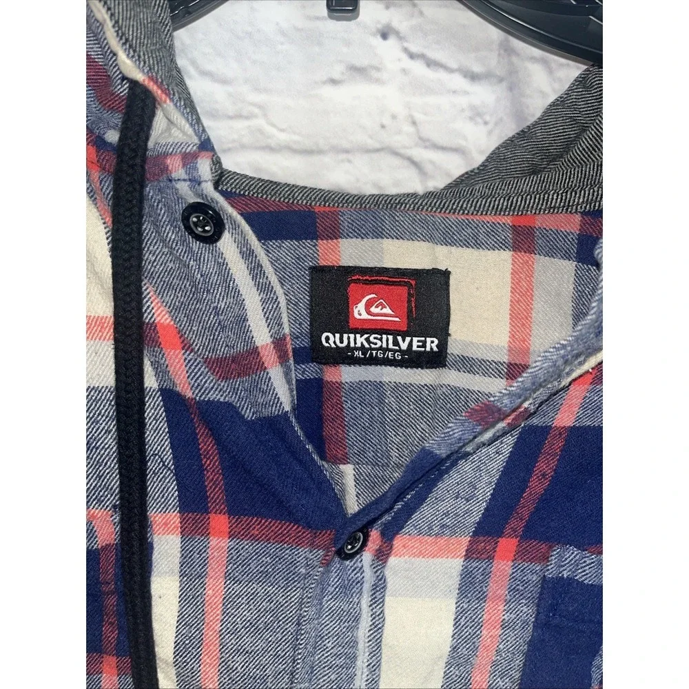 Quicksilver Men's Flannel Cotton Y2K Grunge Button Down Hooded Shirt Size XL - Picture 2 of 8